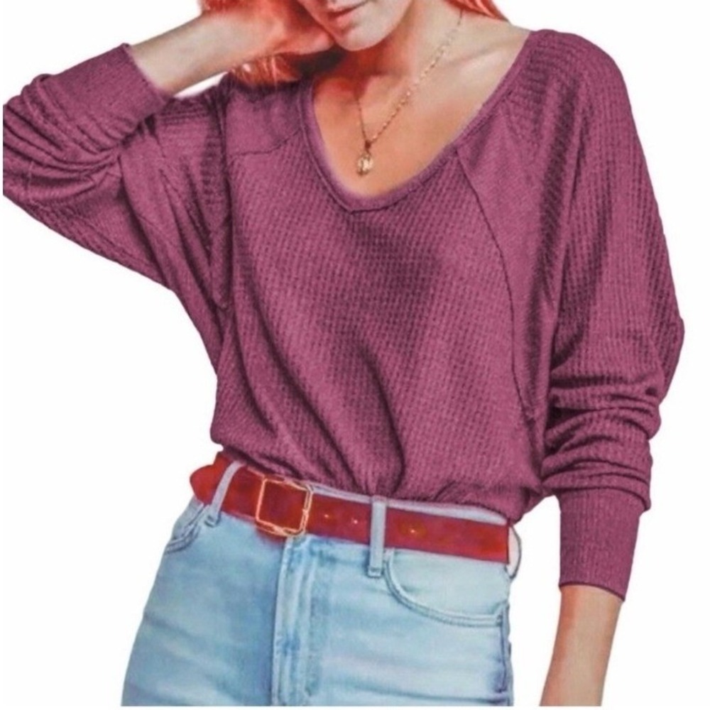 Free People We The Free Santa Clara Thermal Top Medium Waffle Knit Casual Boho